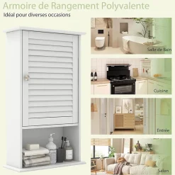 Armoire De Salle De Bains|Meuble De Salle De Bains Faible Profondeur|Giantex Armoire de Salle de Bain Mural Etagere Reglable en Hauteur Blanc