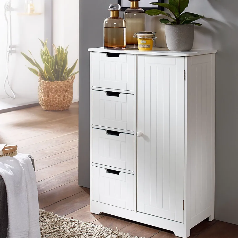 Finebuy Armoire de Salle de Bain 56x83x30 cm Commode avec Tiroir et Porte Blanc