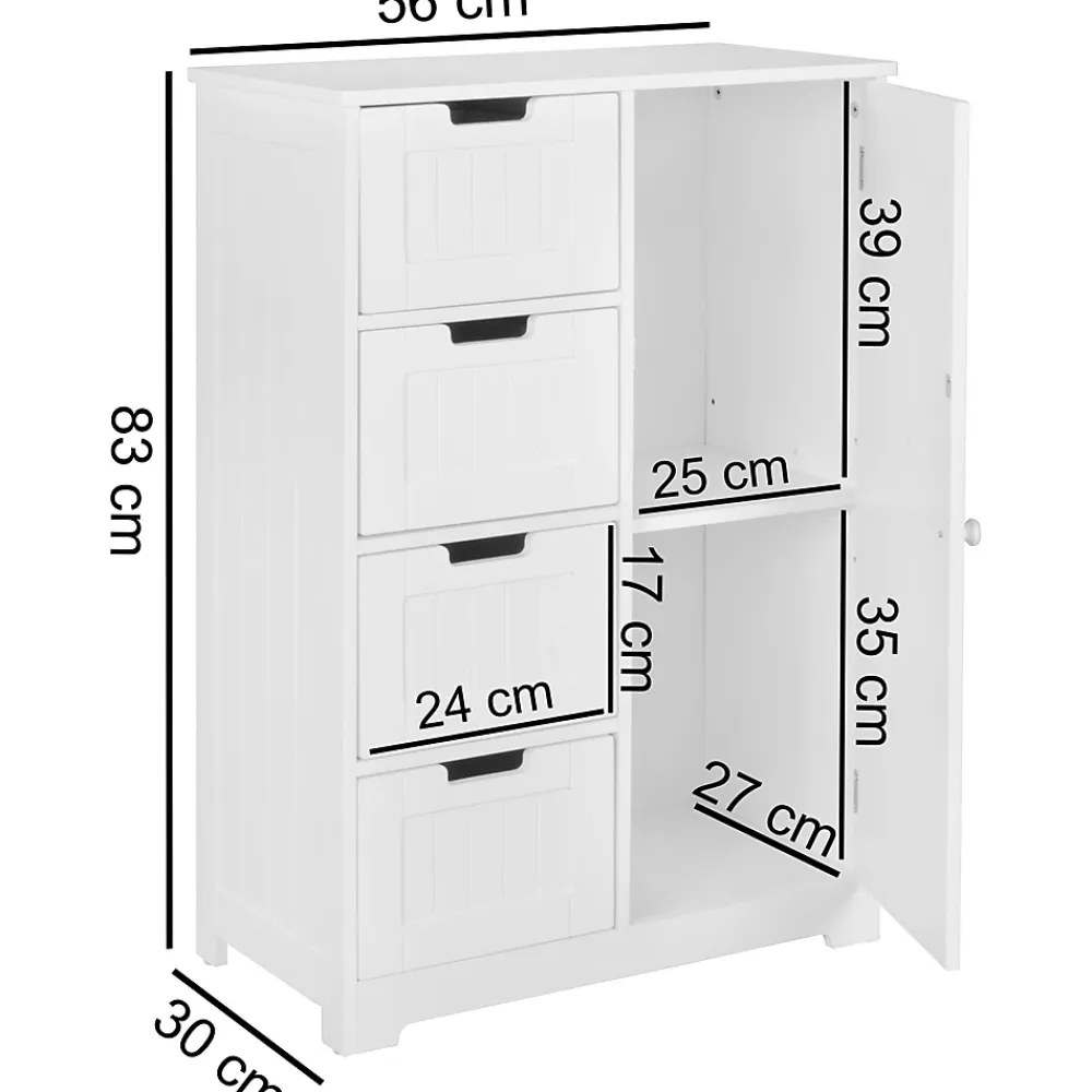 Finebuy Armoire de Salle de Bain 56x83x30 cm Commode avec Tiroir et Porte Blanc