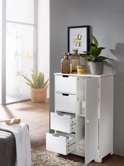 Finebuy Armoire de Salle de Bain 56x83x30 cm Commode avec Tiroir et Porte Blanc