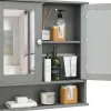 Meuble De Salle De Bains Faible Profondeur|Armoire De Salle De Bains|Giantex Armoire de Salle de Bain Murale avec Miroir 56 x 13 x 58 CM Gris Foncé
