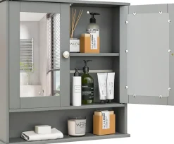 Meuble De Salle De Bains Faible Profondeur|Armoire De Salle De Bains|Giantex Armoire de Salle de Bain Murale avec Miroir 56 x 13 x 58 CM Gris Foncé
