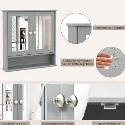 Meuble De Salle De Bains Faible Profondeur|Armoire De Salle De Bains|Giantex Armoire de Salle de Bain Murale avec Miroir 56 x 13 x 58 CM Gris Foncé