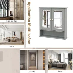 Meuble De Salle De Bains Faible Profondeur|Armoire De Salle De Bains|Giantex Armoire de Salle de Bain Murale avec Miroir 56 x 13 x 58 CM Gris Foncé