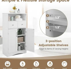 Giantex Armoire de Salle de Bain avec Etagere Reglable Meuble de Rangement sur Pieds avec Tiroirs et Portes Blanc