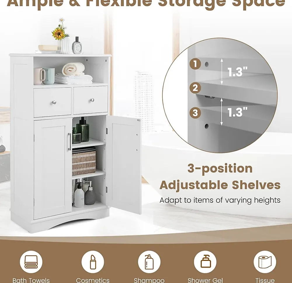 Giantex Armoire de Salle de Bain avec Etagere Reglable Meuble de Rangement sur Pieds avec Tiroirs et Portes Blanc