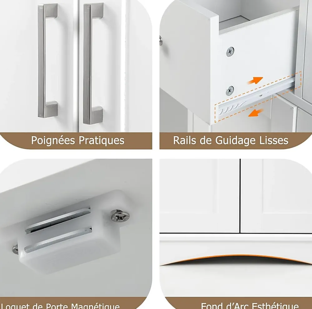 Giantex Armoire de Salle de Bain avec Etagere Reglable Meuble de Rangement sur Pieds avec Tiroirs et Portes Blanc