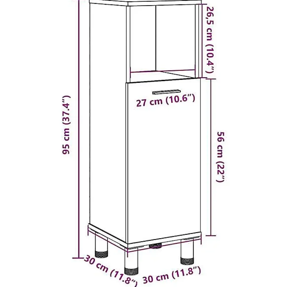 Vidaxl Armoire de salle de bain Gris béton 30x30x95 cm Aggloméré