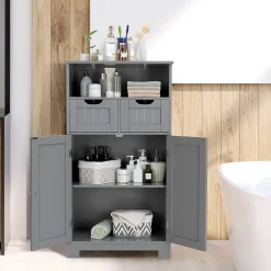 Giantex Armoire de Salle de Bain sur Pied avec Planche Mobile et 2 Tiroirs Reglables 60 X 30 X 109CM
