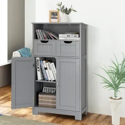 Giantex Armoire de Salle de Bain sur Pied avec Planche Mobile et 2 Tiroirs Reglables 60 X 30 X 109CM