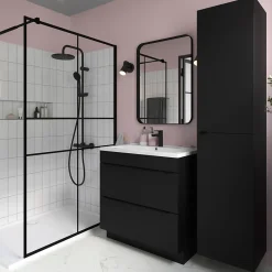Colonne De Salle De Bains|Meuble De Salle De Bains Faible Profondeur|GoodHome Armoire de salle de bains noir mat l.40 x H.90 x P.36 cm, Imandra