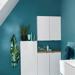 Meuble Wc|Armoire De Salle De Bains|GoodHome Armoire de salle de bains faible profondeur blanc brillant l.60 x H.60 x P.15 cm, Imandra