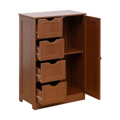 Meuble De Salle De Bains Faible Profondeur|Mobili Rebecca Armoire de Salle de Bains 4 Tiroirs 1 Porte en MDF Marron Rebecca Mobili