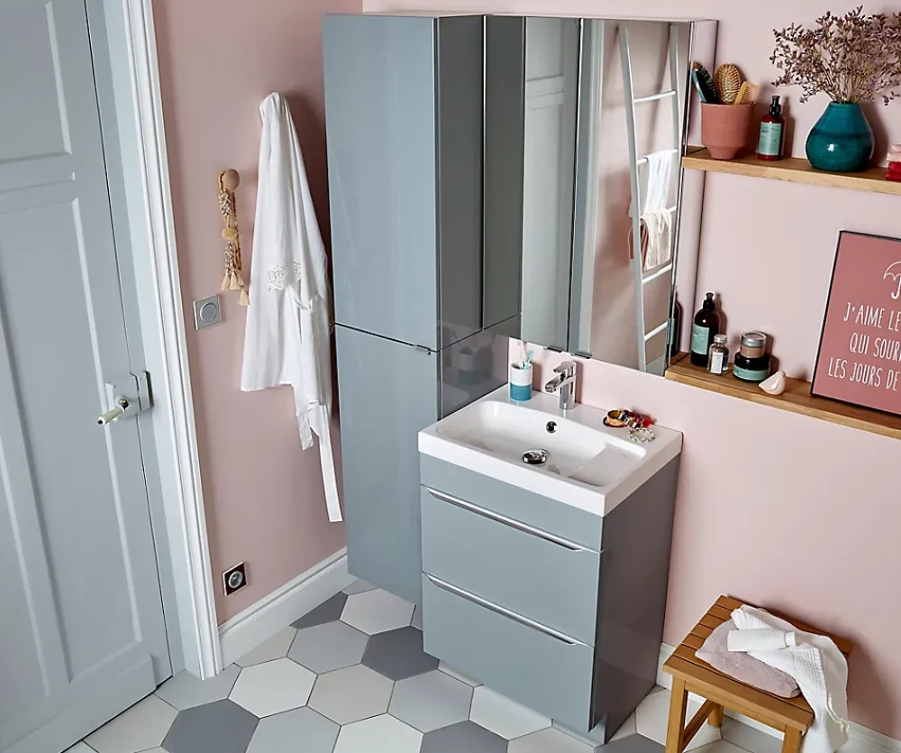 GoodHome Armoire de salle de bains gris brillant l.40 x H.90 x P.36 cm, Imandra