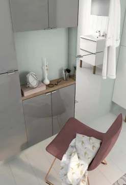 GoodHome Armoire de salle de bains faible profondeur gris brillant l.60 x H.60 x P.15 cm, Imandra