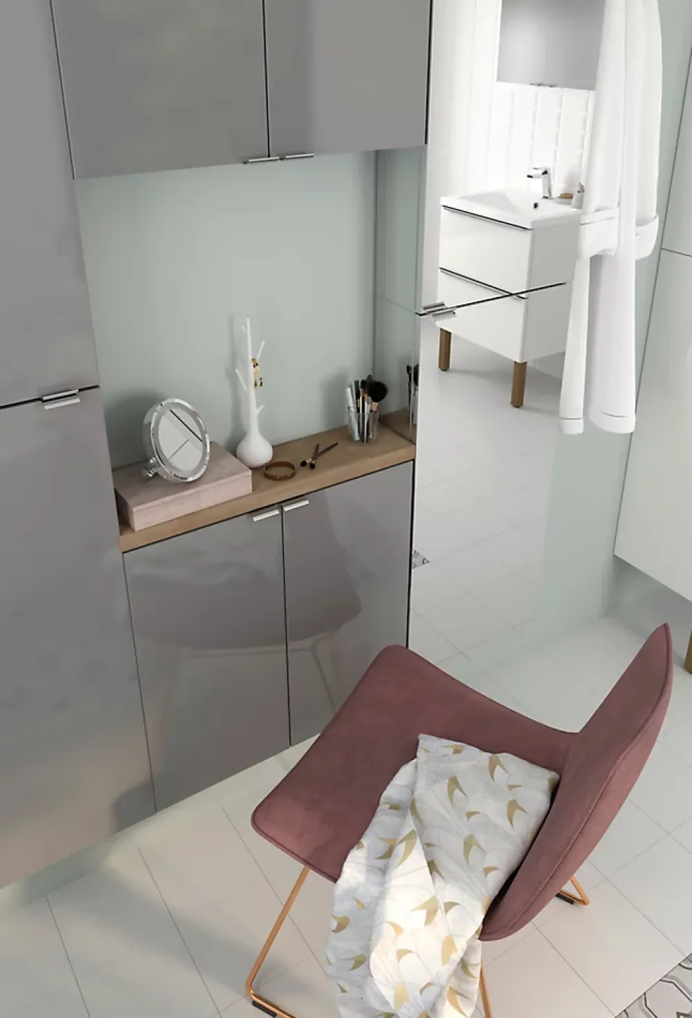 GoodHome Armoire de salle de bains faible profondeur gris brillant l.60 x H.60 x P.15 cm, Imandra