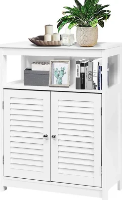 Meuble De Salle De Bains Faible Profondeur|Giantex Armoire de Salle de Bains Meuble de Rangement sur Pieds Armoire en MDF avec 2 Portes a Volets et Etagere Reglable