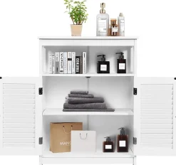 Meuble De Salle De Bains Faible Profondeur|Giantex Armoire de Salle de Bains Meuble de Rangement sur Pieds Armoire en MDF avec 2 Portes a Volets et Etagere Reglable