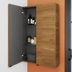 Meuble Wc|Armoire De Salle De Bains|GoodHome Armoire de salle de bains faible profondeur effet noyer l.60 x H.90 x P.15 cm, Imandra