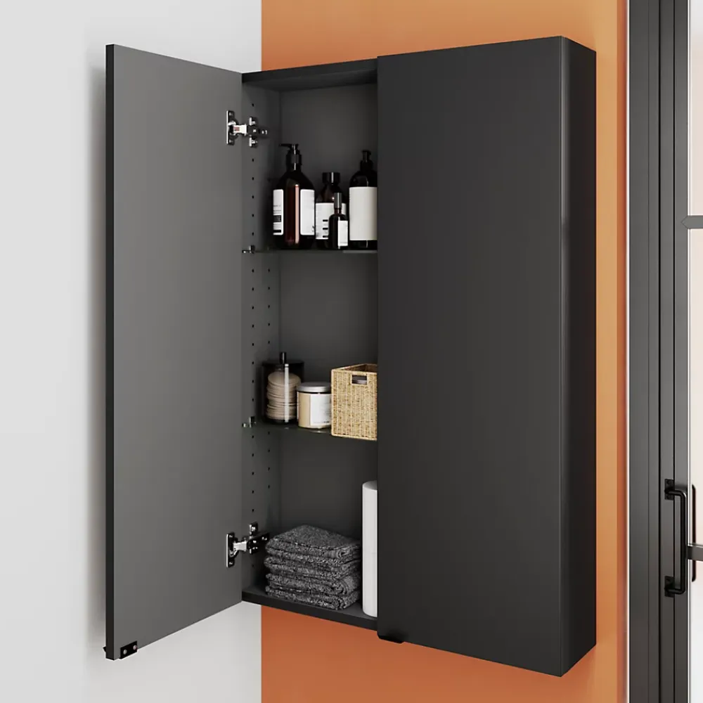 GoodHome Armoire de salle de bains faible profondeur noir mat l.60 x H.90 x P.15 cm, Imandra