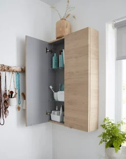 Meuble Wc|Armoire De Salle De Bains|GoodHome Armoire de salle de bains faible profondeur effet chêne l.60 x H.90 x P.15 cm, Imandra
