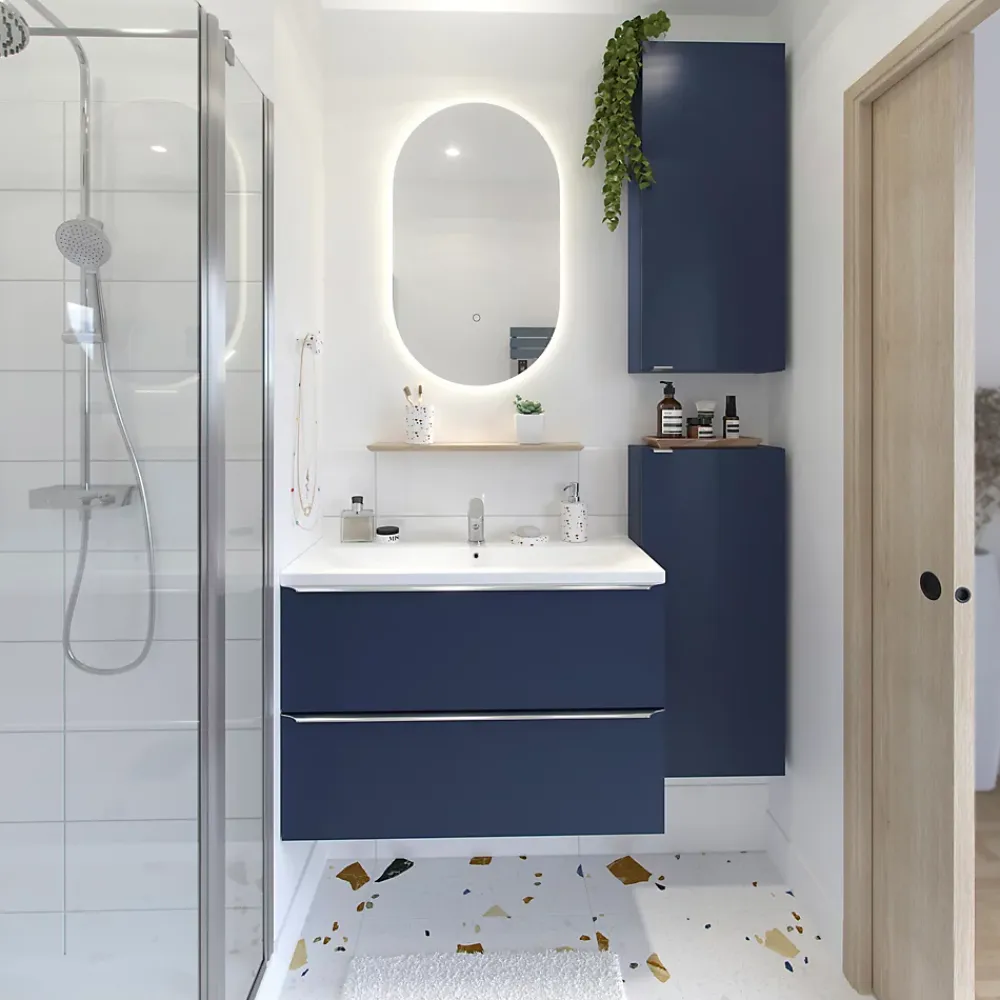 GoodHome Armoire de salle de bains faible profondeur bleu nuit mat l.40 x H.90 x P.15 cm, Imandra