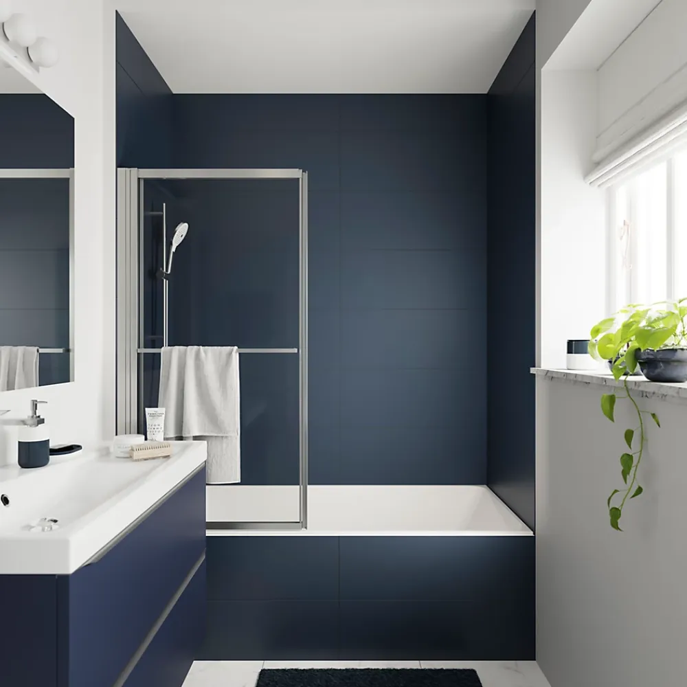 GoodHome Armoire de salle de bains faible profondeur bleu nuit mat l.40 x H.90 x P.15 cm, Imandra
