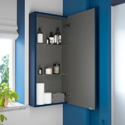 GoodHome Armoire de salle de bains faible profondeur bleu nuit mat l.40 x H.90 x P.15 cm, Imandra