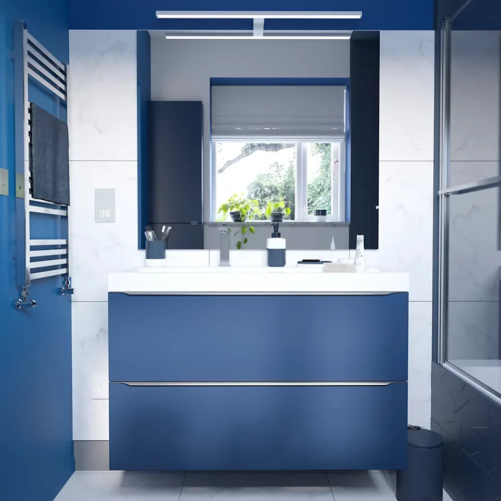 GoodHome Armoire de salle de bains faible profondeur bleu nuit mat l.40 x H.90 x P.15 cm, Imandra