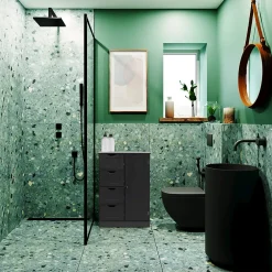 Mobili Rebecca Armoire de Salle de Bains 4 Tiroirs 1 Porte en MDF Noir Rebecca Mobili