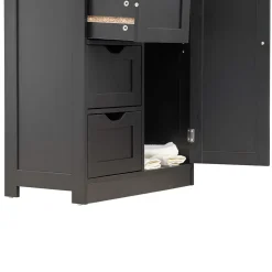 Mobili Rebecca Armoire de Salle de Bains 4 Tiroirs 1 Porte en MDF Noir Rebecca Mobili