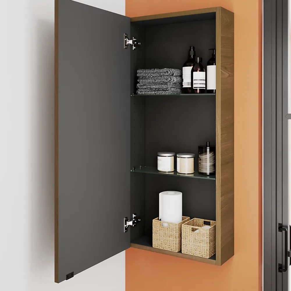GoodHome Armoire de salle de bains faible profondeur effet noyer l.40 x H.90 x P.15 cm, Imandra