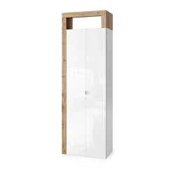 Meuble De Salle De Bains Faible Profondeur|Meublorama Armoire de salle de bains, 2 portes, collection BURA. Coloris blanc brillant laqué et chene clair
