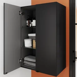 GoodHome Armoire de salle de bains noir mat l.60 x H.90 x P.36 cm, Imandra