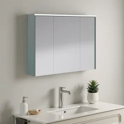 Armoire De Toilette|Decotec Armoire de salle de bains éclairante LED vert toundra avec miroir l.90 x H.70 x P.18 cm, Archi