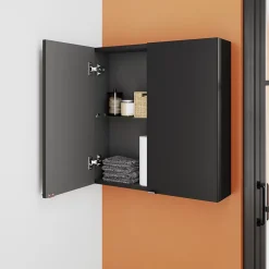 Meuble Wc|Armoire De Salle De Bains|GoodHome Armoire de salle de bains faible profondeur noir mat l.60 x H.60 x P.15 cm, Imandra
