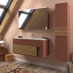 Decotec Armoire de salle de bains éclairante avec miroir Archi terracotta mat 120 cm
