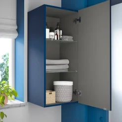 GoodHome Armoire de salle de bains bleu nuit mat l.40 x H.90 x P.36 cm, Imandra
