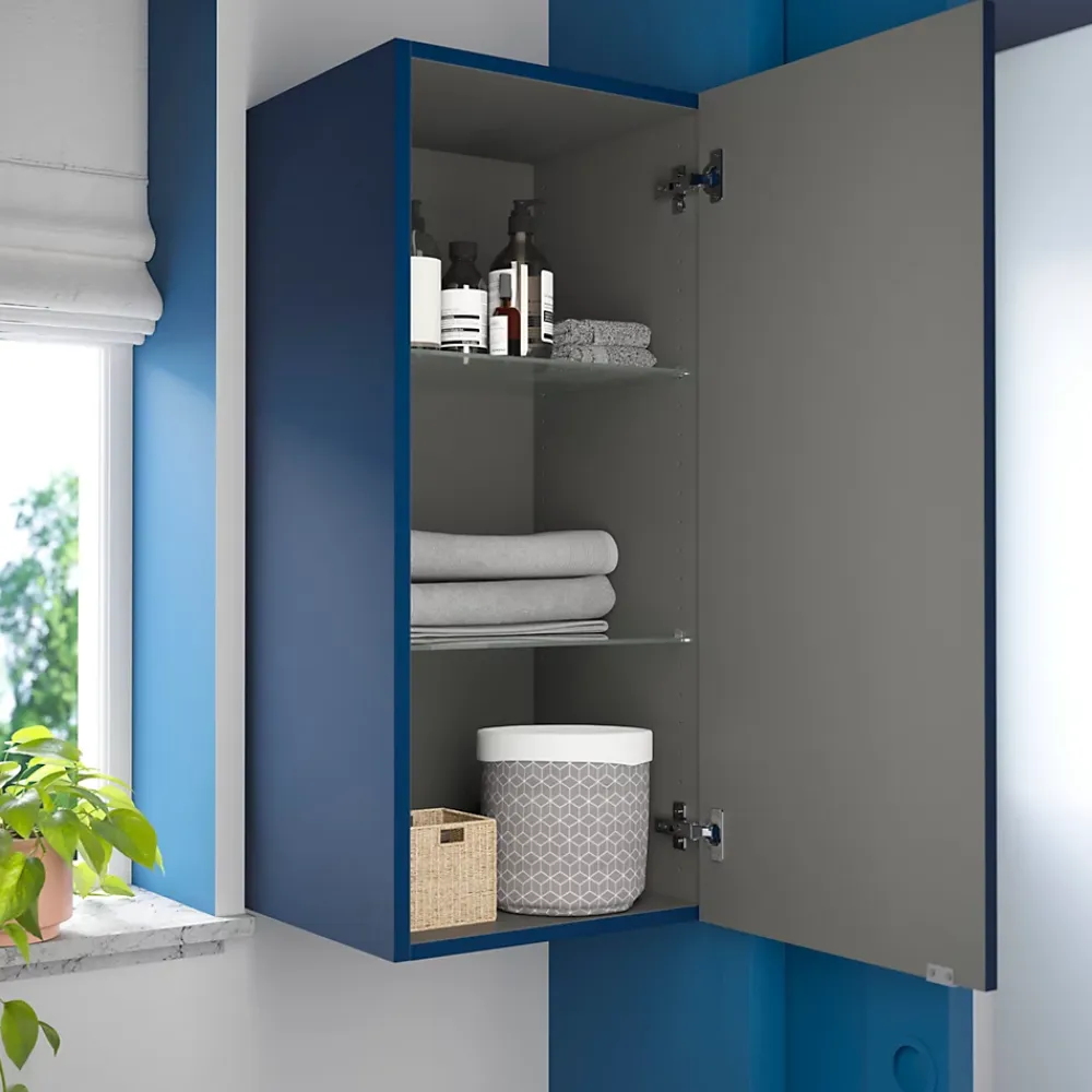 GoodHome Armoire de salle de bains bleu nuit mat l.40 x H.90 x P.36 cm, Imandra