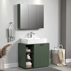 Etagère Salle De Bains|Calicosy Armoire de toilette 3 portes miroir L90 cm - PUREBLISS