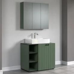 Etagère Salle De Bains|Calicosy Armoire de toilette 3 portes miroir L90 cm - PUREBLISS