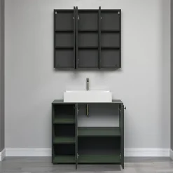 Etagère Salle De Bains|Calicosy Armoire de toilette 3 portes miroir L90 cm - PUREBLISS