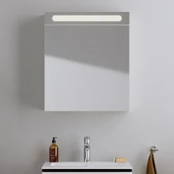 Duravit Armoire de toilette aluminium 1 porte miroir charnière gauche + éclairage LED pour salle de bain + toilette, 70x60x15cm, DURAPOINT