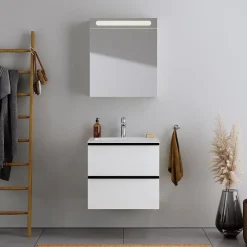 Duravit Armoire de toilette aluminium 1 porte miroir charnière gauche + éclairage LED pour salle de bain + toilette, 70x60x15cm, DURAPOINT