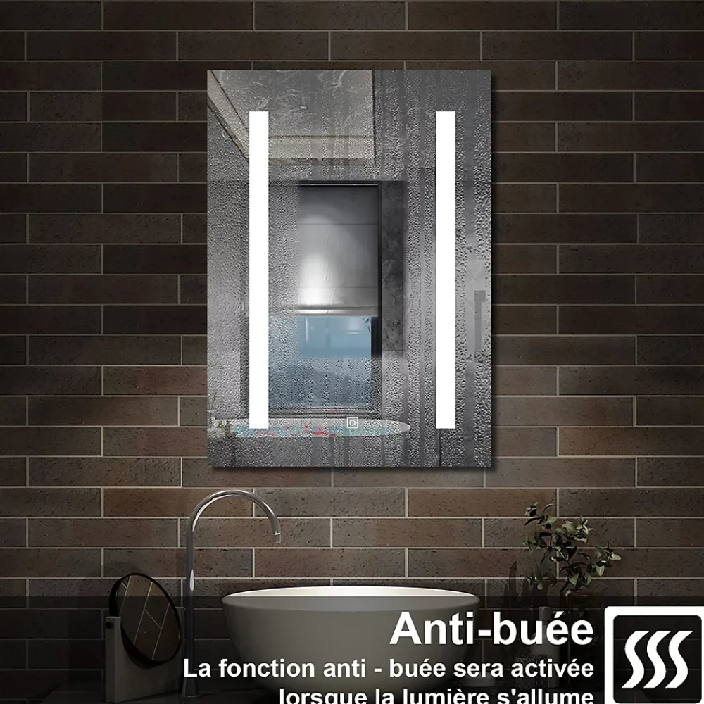 Armoire De Toilette|AICA Sanitaire Armoire de toilette avec Miroir LED Anti-Buée, Éclairage 3 Couleurs et Prise Rasoir, Blanc, 60x70 cm,