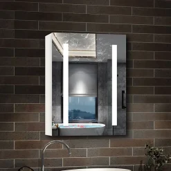 Armoire De Toilette|AICA Sanitaire Armoire de toilette avec Miroir LED Anti-Buée, Éclairage 3 Couleurs et Prise Rasoir, Blanc, 50x70 cm,