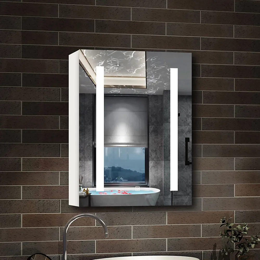 Armoire De Toilette|AICA Sanitaire Armoire de toilette avec Miroir LED Anti-Buée, Éclairage 3 Couleurs et Prise Rasoir, Blanc, 50x70 cm,