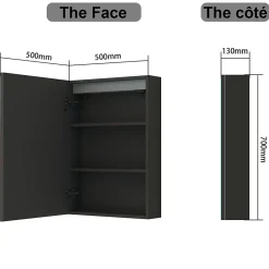 Armoire De Toilette|AICA Sanitaire Armoire de toilette avec Miroir LED Anti-Buée, Éclairage 3 Couleurs et Prise Rasoir, Anthracite, 50x70 cm,