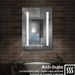 AICA Sanitaire Armoire de toilette avec Miroir LED Anti-Buée, Éclairage 3 Couleurs et Prise Rasoir, Blanc, 40x70 cm,