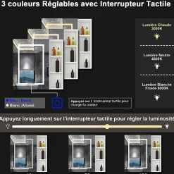 AICA Sanitaire Armoire de toilette avec Miroir LED et Étagère Latérale, Anti-Buée, Éclairage 3 Couleurs + Prise USB, Blanc 80x70 cm